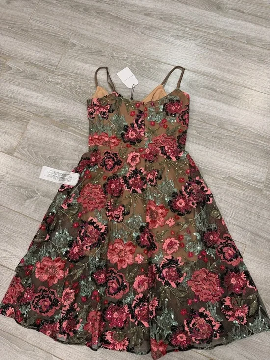 New Dress the population Floral Embroidered A-Line Dress in Brown and Pink size - Picture 5 of 6